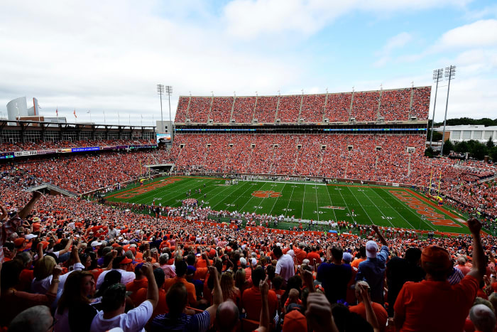 A general view of Clemson's football stadium during a game.