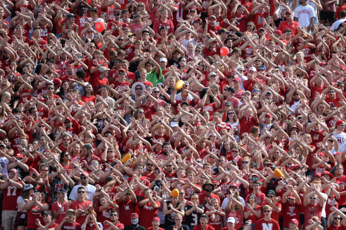 Nebraska fans celebrate during game.
