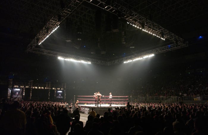 A general view of a wrestling match.