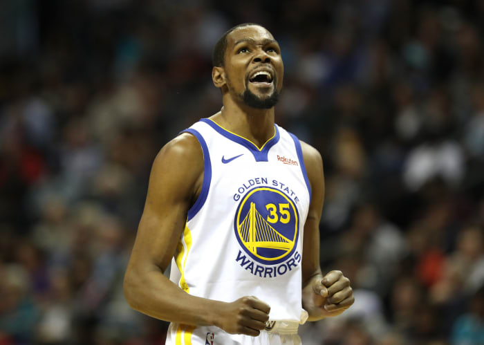 Kevin Durant celebrating during a game.