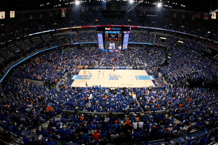 An aerial shot of Memphis' basketball court.