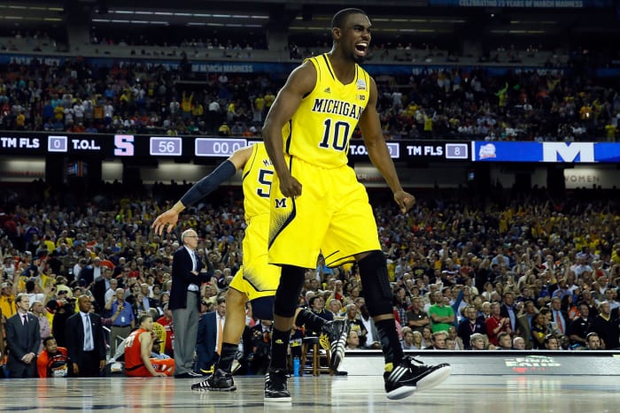 Tim Hardaway Jr. celebrating an NCAA Tournament game win.