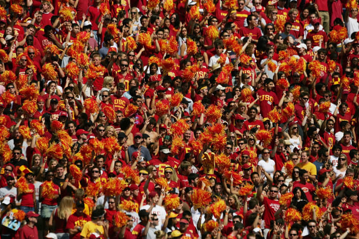 A photo of USC fans during a home football game.