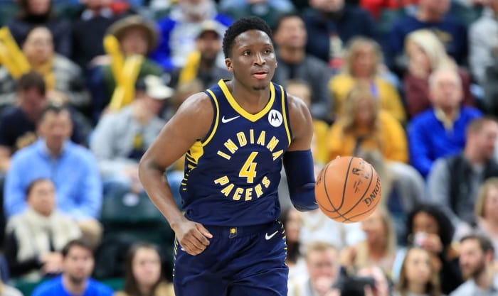 indiana pacers guard victor oladipo dribbles the ball