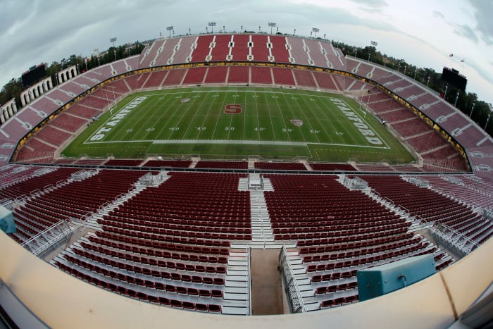 A general view of an empty Stanford Stadium.