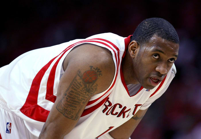 A closeup of Tracy McGrady on the Rockets.