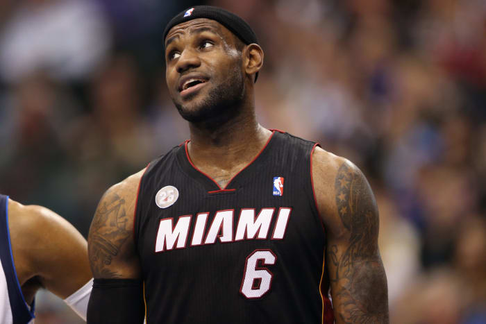 LeBron James in a Miami Heat jersey.