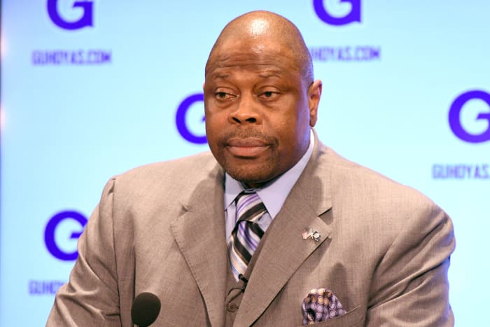 Patrick Ewing talking to the media.