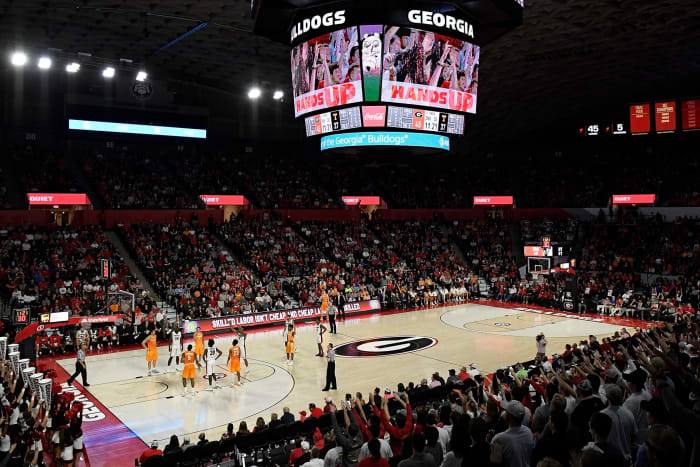 A general view of Georgia's basketball court during a game.
