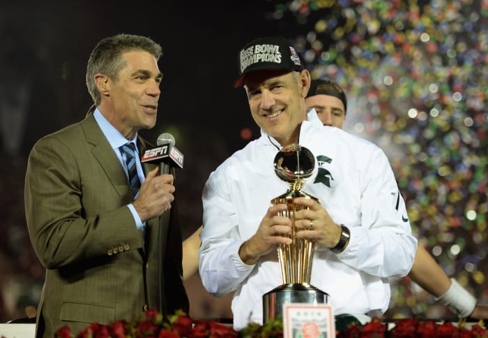 Chris Fowler speaks to Mark Dantonio.