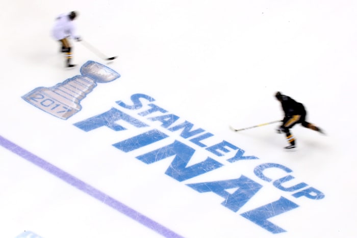A view of the NHL stanley cup final logo.
