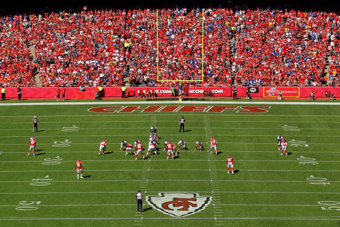 A view of the Kansas Chiefs stadium from above.