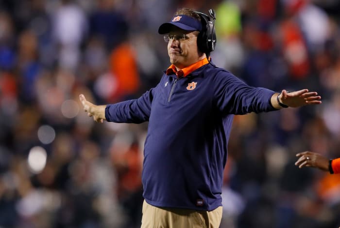 Gus Malzahn coaching on the sideline for Auburn.