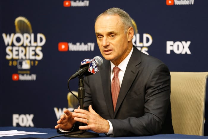 A closeup of MLB Commissioner Rob Manfred.