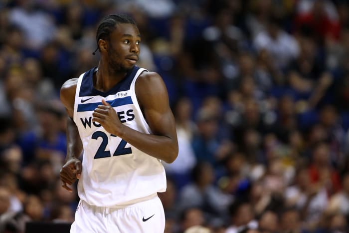 Andrew Wiggins running up the court.
