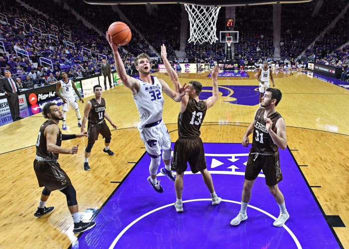 Dean Wade attempts a basket vs. Lehigh.