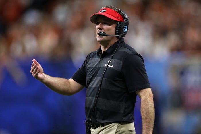 Kirby Smart on the sidelines in the Sugar Bowl.