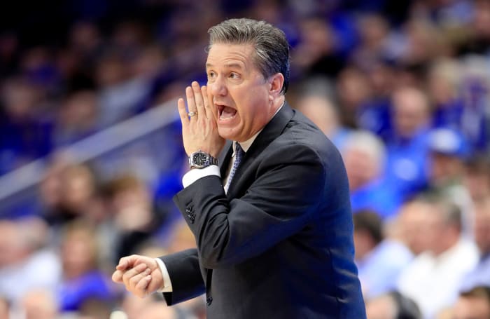 John Calipari reacting during a Kentucky game.