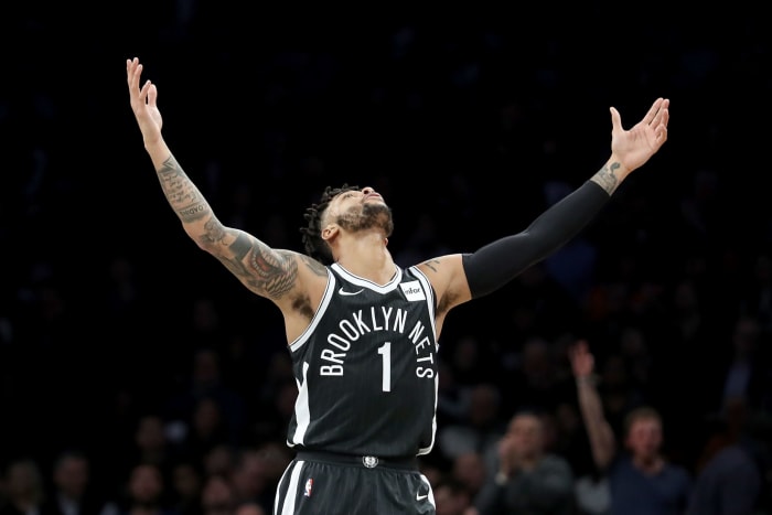 D'Angelo Russell celebrates for the Nets.