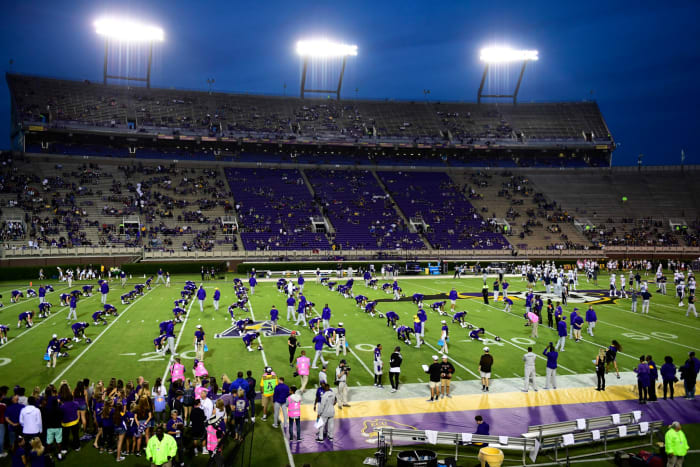 A wide view of Dowdy-Ficklen Stadium at ECU.