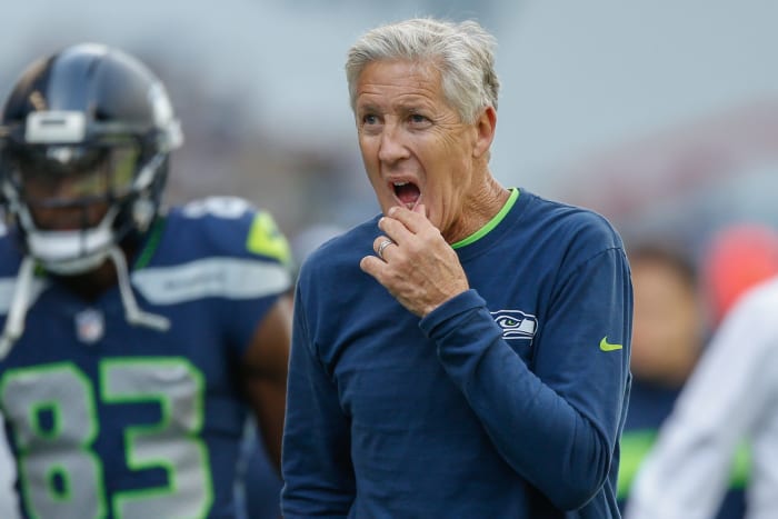 A closeup of Seattle Seahawks coach Pete Carroll.