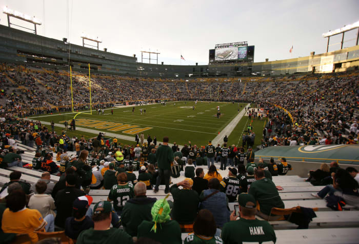 A view of Lambeau Field during a Green Bay Packers game.