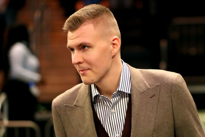 A closeup of Kristaps Porzingis.