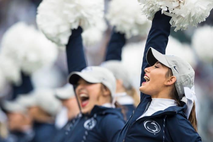Penn State cheerleaders perform during a game.