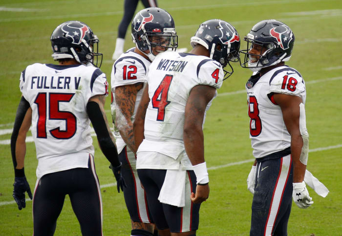 Houston Texans quarterback Deshaun Watson on the field.