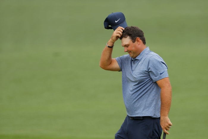 Patrick Reed reacting during The Masters.