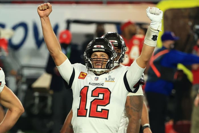 Tampa Bay Buccaneers quarterback Tom Brady celebrates another Super Bowl ring.