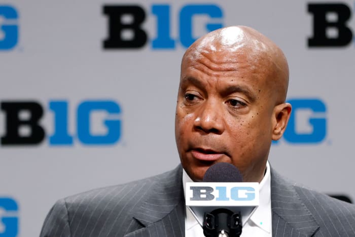 Big Ten commissioner Kevin Warren speaks at a press conference. He had a standoff with Nebraska football in 2020.