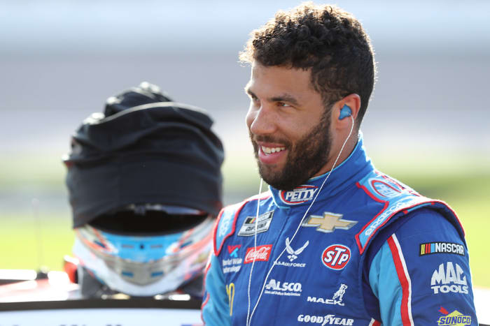 NASCAR driver Bubba Wallace before a race.