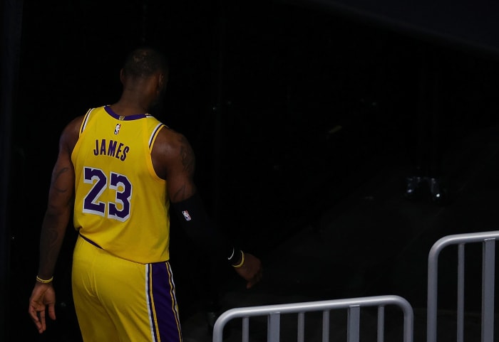 LeBron James exits the arena on Monday night.