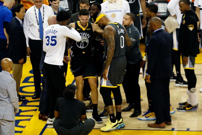 Klay Thompson after he tore his ACL.