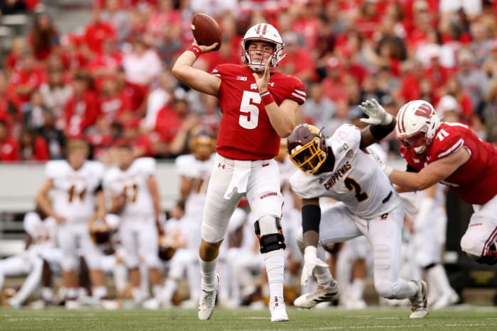 Wisconsin Badgers quarterback Graham Mertz, a rising Big Ten star, on Saturday.