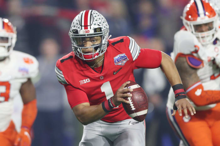 Ohio State quarterback Justin Fields scrambles against Clemson.