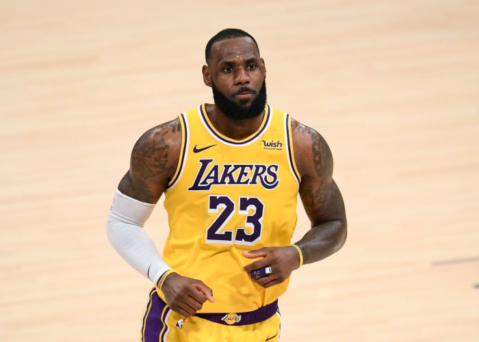 LeBron on the court for the Lakers.