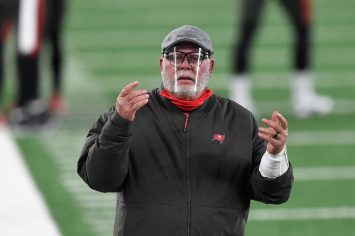 Tampa Bay Buccaneers quarterback Tom Brady and Bruce Arians.