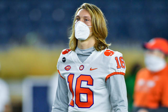 Clemson Tigers quarterback Trevor Lawrence on the field.