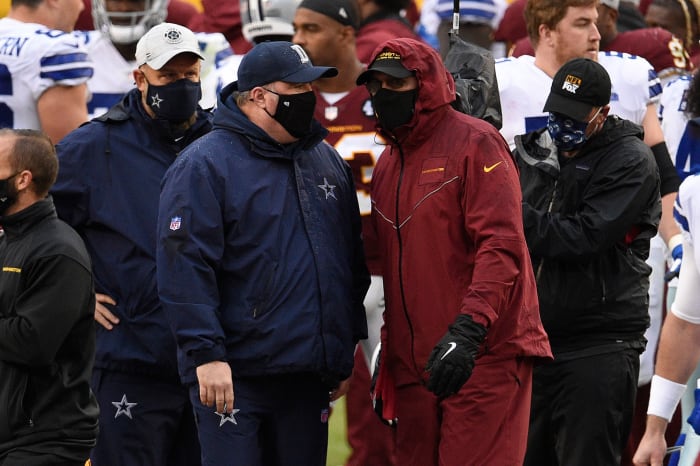 Dallas Cowboys head coach Mike McCarthy on the field against Washington.