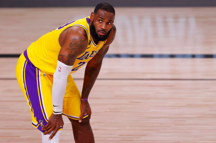 LeBron James on the court in Game 1 vs. Portland in 2020.