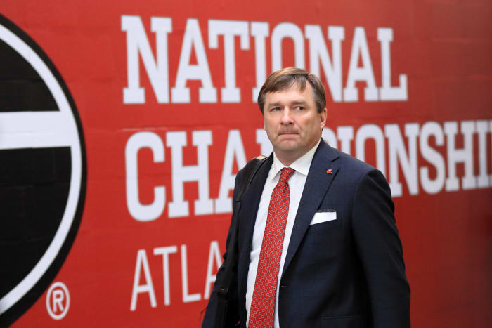 Georgia football coach Kirby Smart walking into the locker room prior to the Georgia Bulldogs national championship game.