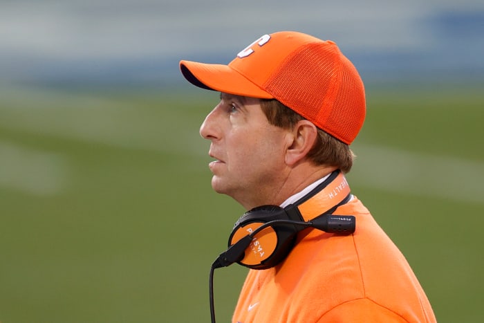 Clemson Tigers head coach Dabo Swinney against Notre Dame.