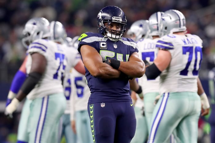 Seattle Seahawks linebacker Bobby Wagner celebrating a sack.