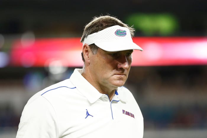 Florida Gators head coach Dan Mullen on the field.