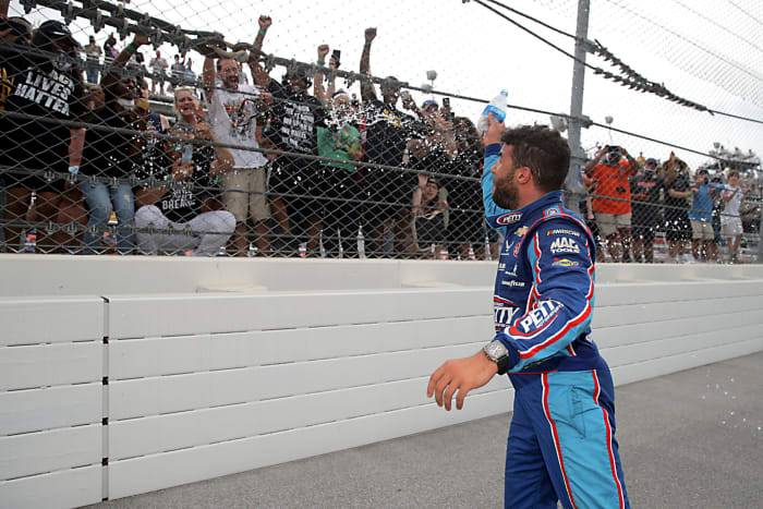 Bubba Wallace cheered on by fans.