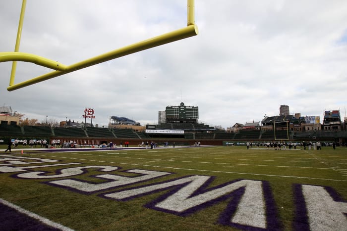 A general view of Northwestern's football field inside Wrigley Field.