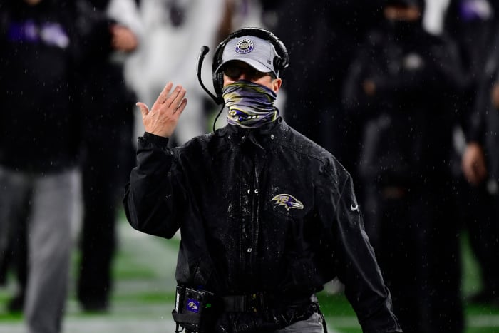 Baltimore Ravens head coach John Harbaugh on Sunday.