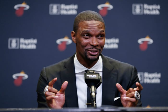 Chris Bosh speaking to the media.